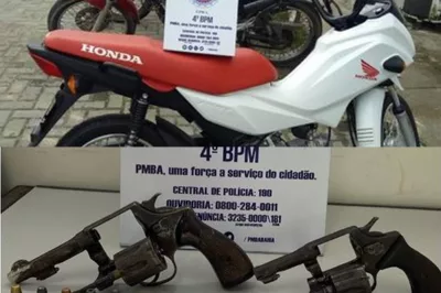 Duas armas de fogo são apreendidas e uma moto é recuperada pela PM em Alagoinhas