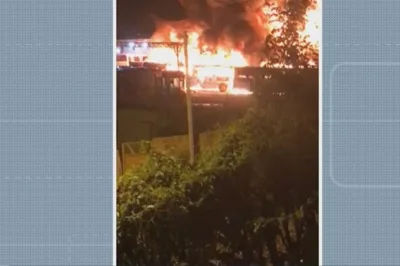 Incêndio atinge ônibus estacionados em garagem de empresa, em Alagoinhas