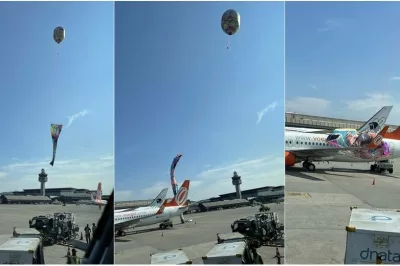 Balão cai em aeroporto e cobre parte de avião em São Paulo