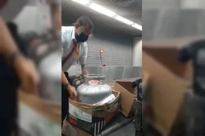 VÍDEO: Mulher tenta despachar botijão de gás em voo