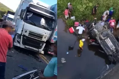 Carro despenca de ponte e três pessoas ficam feridas na Bahia