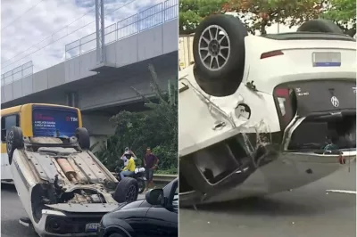 Homem capota carro na BR-324, em Salvador, e é salvo por amigo que dirigia logo atrás