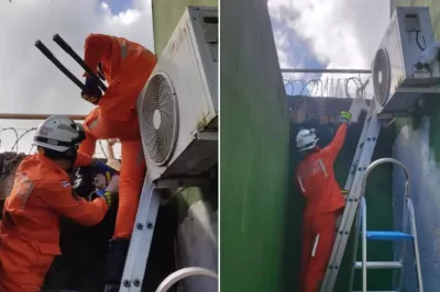 Gato é resgatado após ficar preso em cerca de arame na Bahia
