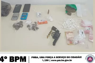 Policiais do 4° BPM  apreendem arma de fogo, drogas e prendem três suspeitos