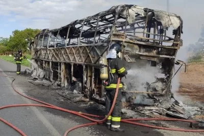 Motorista sai ileso após ônibus pegar fogo em rodovia no interior da Bahia