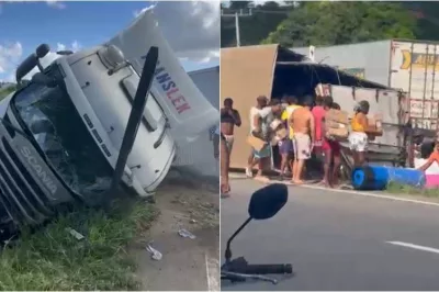 Caminhão com eletrodomésticos tomba na BR 116 e carga é saqueada