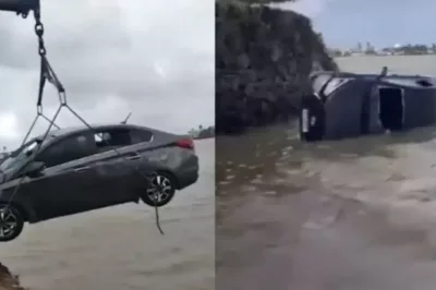 Motorista não puxa freio e carro cai em mar de praia na Bahia