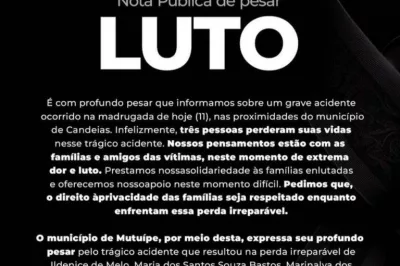 Prefeitura de Mutuípe decreta luto após acidente que matou três pessoas