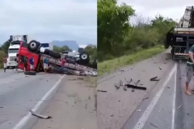 Batida na BR-324 resulta em capotamento, mas sem vítimas