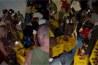 Caminhão de cerveja vira e é saqueado em bairro de Feira de Santana