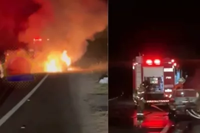 Carro pega fogo na entrada de Praia do Forte, no Litoral Norte