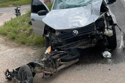 BR-101: Moto fica destruída após acidente no trevo de Boa União; mulher é socorrida ao hospital