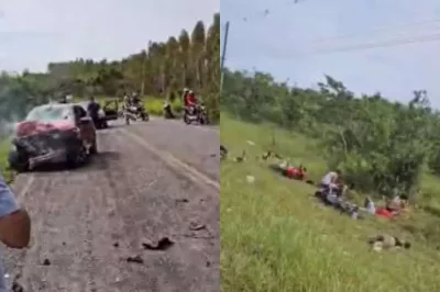 Dois jovens morrem em batida envolvendo carro e seis motocicletas na BA-504