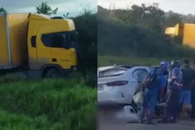 Acidente envolvendo caminhão e carro de passeio deixa uma vítima fatal na BR-101, em Alagoinhas