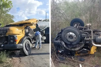 Caminhoneiro escapa ileso após caminhão capotar e pegar fogo na BA-419