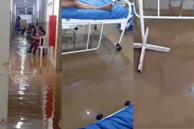 Fortes chuvas deixam hospital municipal alagado em cidade baiana