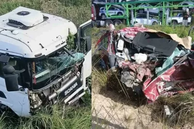 Colisão frontal entre carreta e carro deixa motorista preso às ferragens na BR-101
